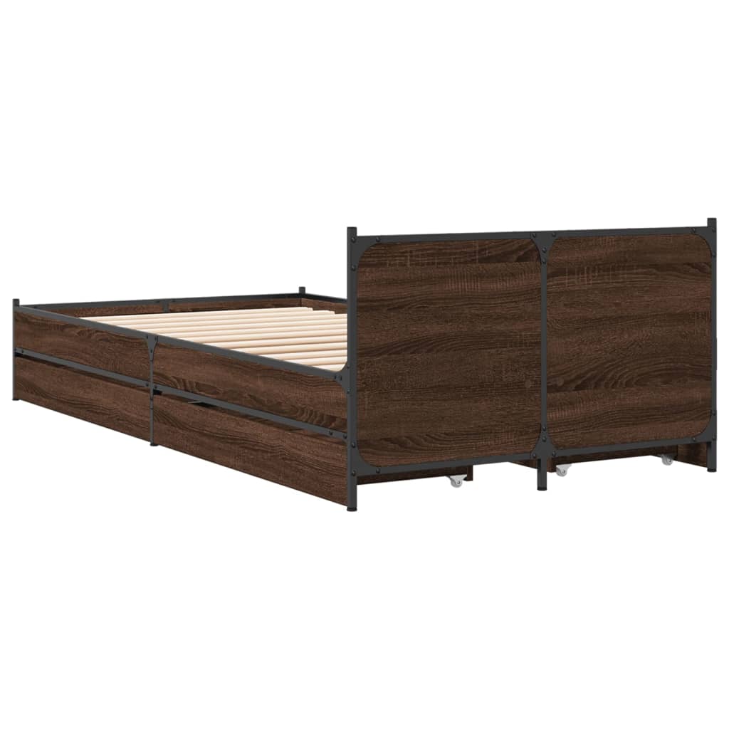 Bed Frame With Drawers Brown Oak 90X190 Cm Single Engineered Wood