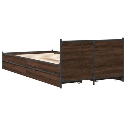 Bed Frame With Drawers Brown Oak 90X190 Cm Single Engineered Wood