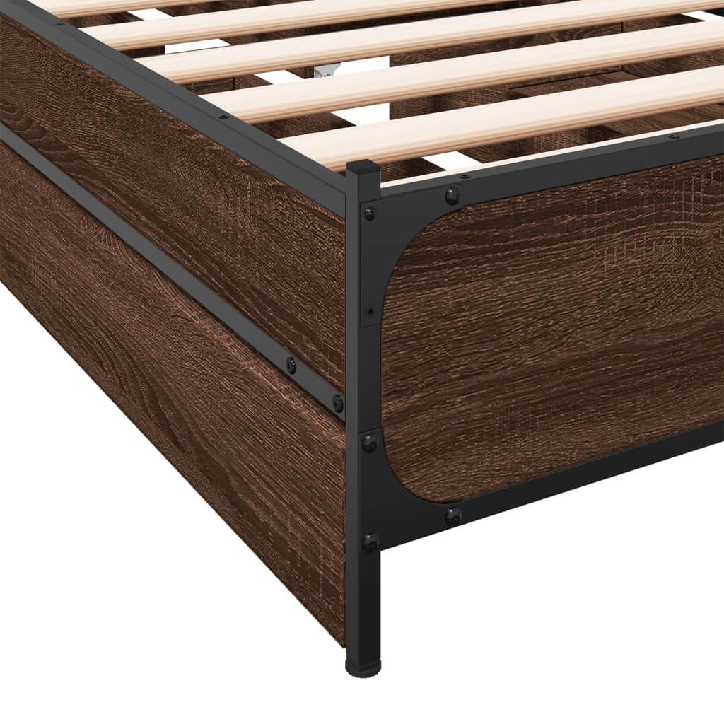 Bed Frame With Drawers Brown Oak 90X190 Cm Single Engineered Wood