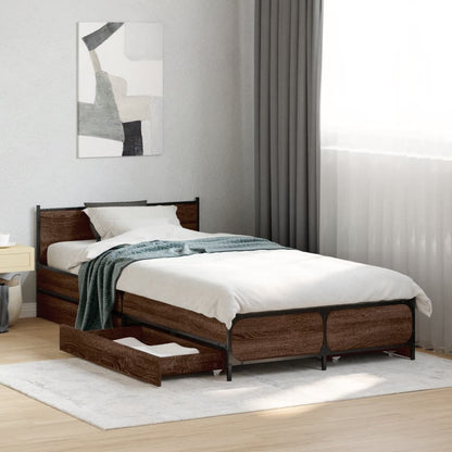 Bed Frame With Drawers Brown Oak 90X190 Cm Single Engineered Wood