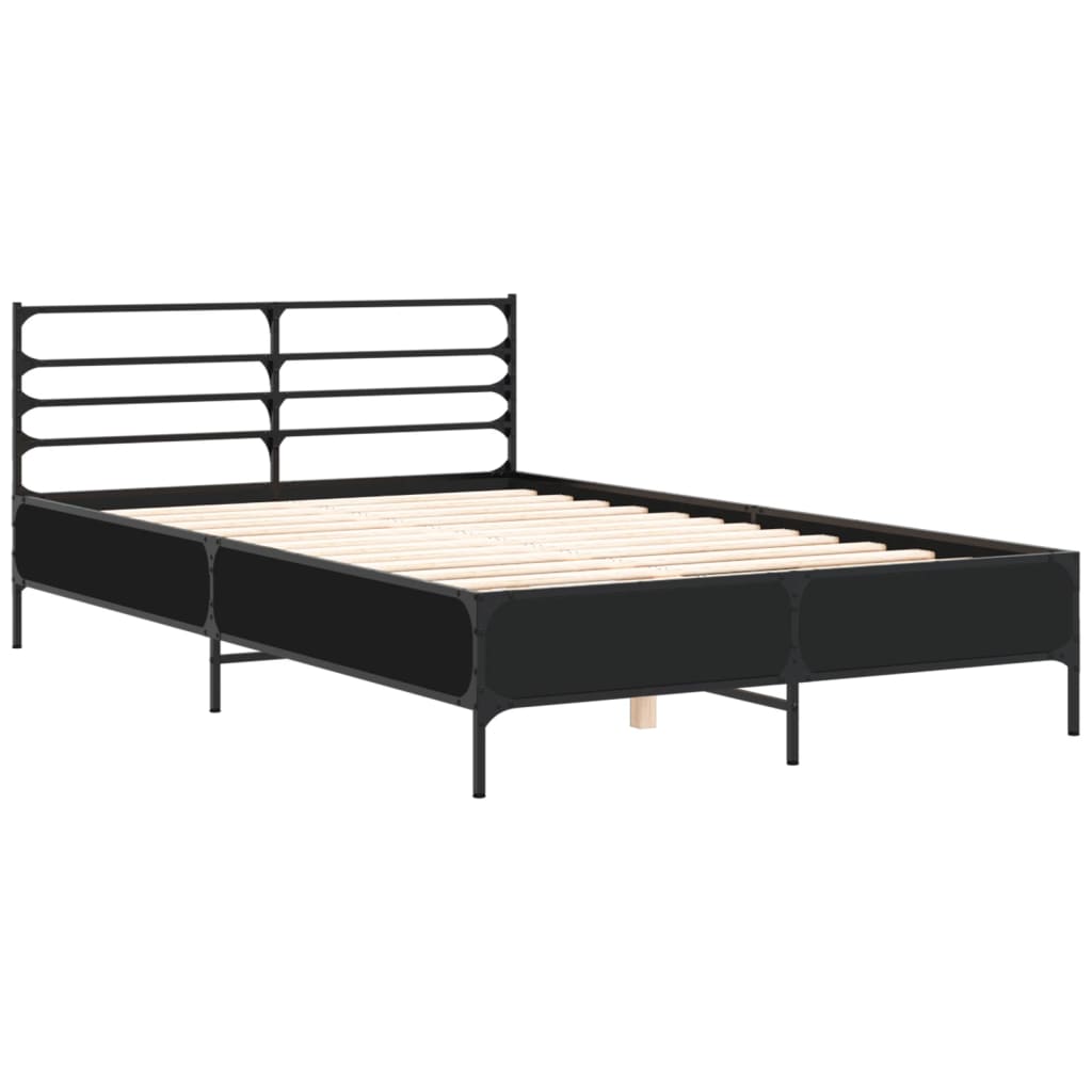 Bed Frame Black 120X200 Cm Engineered Wood And Metal