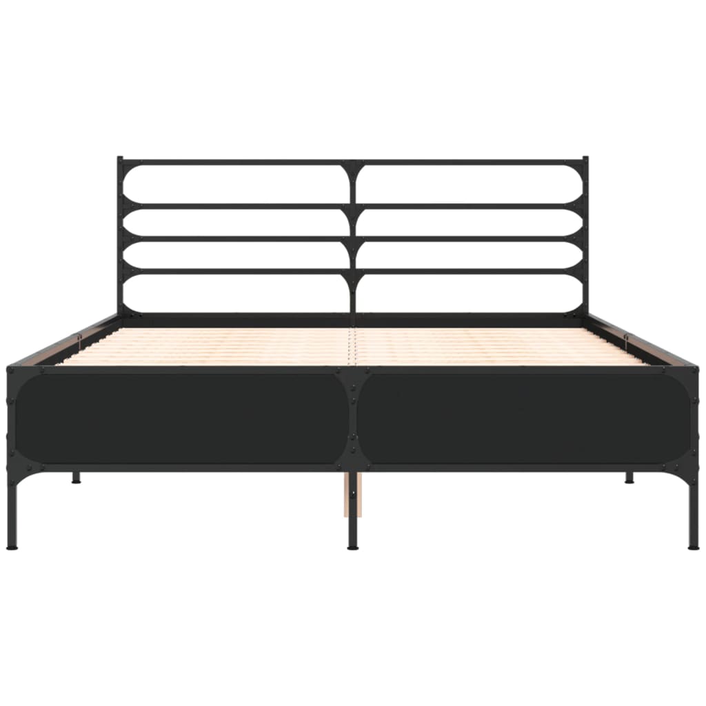 Bed Frame Black 120X200 Cm Engineered Wood And Metal