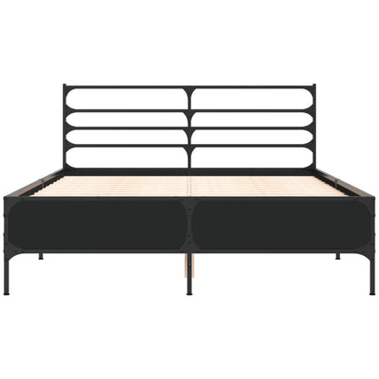 Bed Frame Black 120X200 Cm Engineered Wood And Metal