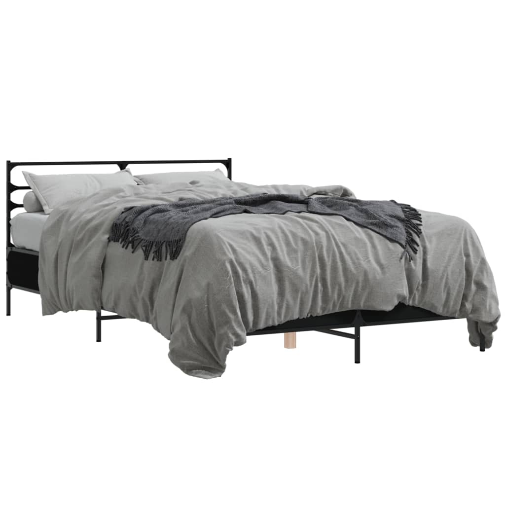 Bed Frame Black 140X200 Cm Engineered Wood And Metal