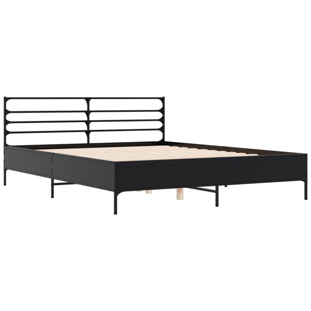 Bed Frame Black 150X200 Cm King Size Engineered Wood And Metal