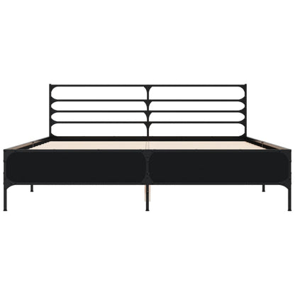 Bed Frame Black 150X200 Cm King Size Engineered Wood And Metal