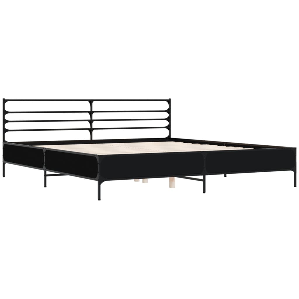 Bed Frame Black 180X200 Cm Super King Engineered Wood And Metal