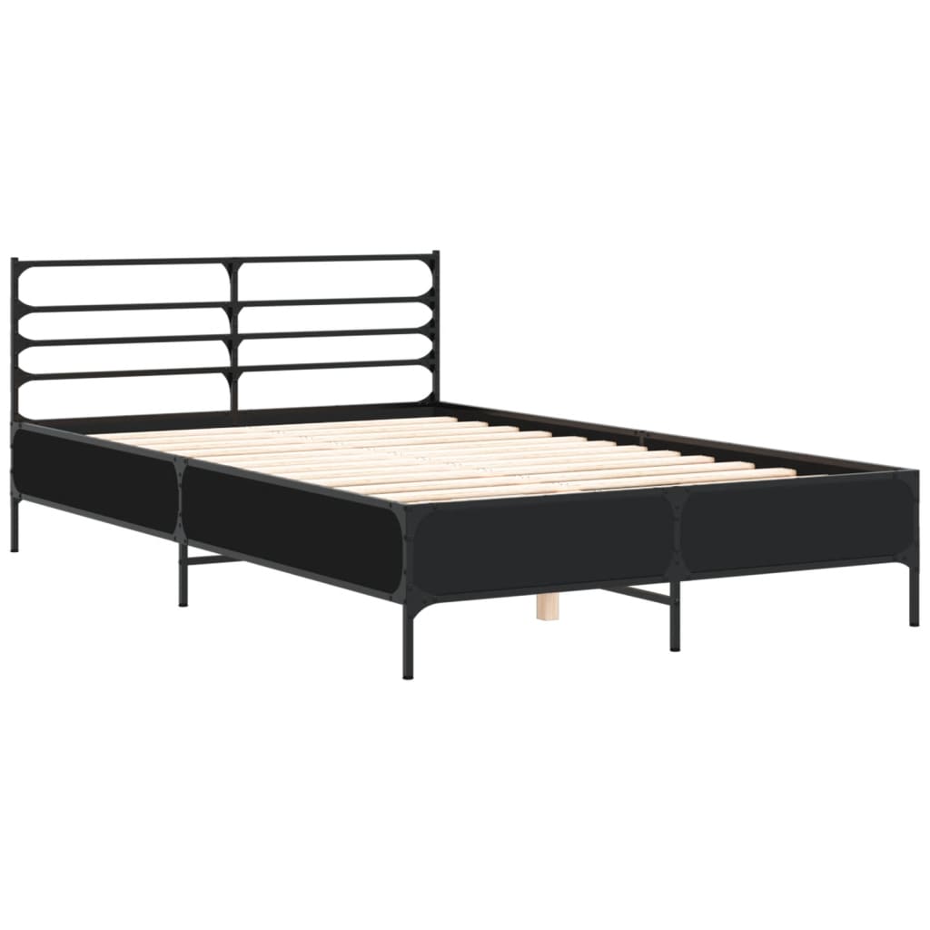 Bed Frame Black 120X190 Cm Small Double Engineered Wood And Metal