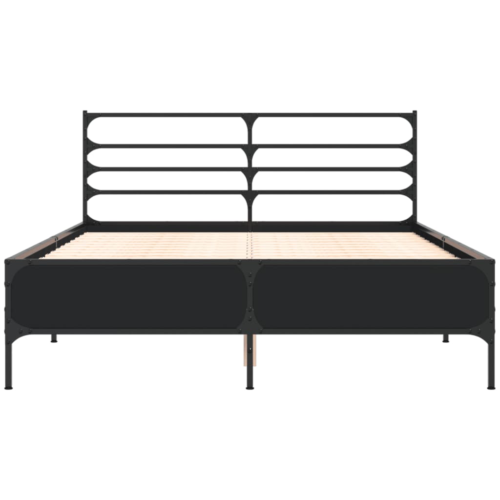 Bed Frame Black 120X190 Cm Small Double Engineered Wood And Metal