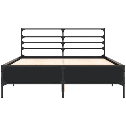 Bed Frame Black 120X190 Cm Small Double Engineered Wood And Metal