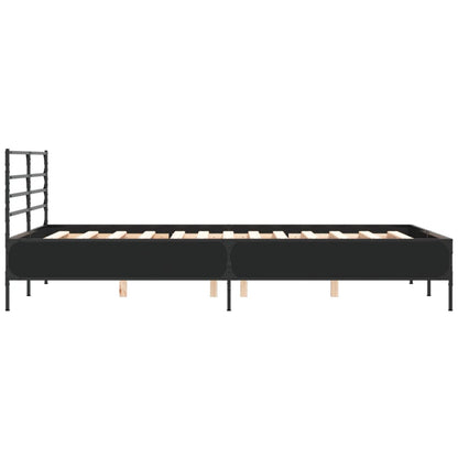 Bed Frame Black 120X190 Cm Small Double Engineered Wood And Metal