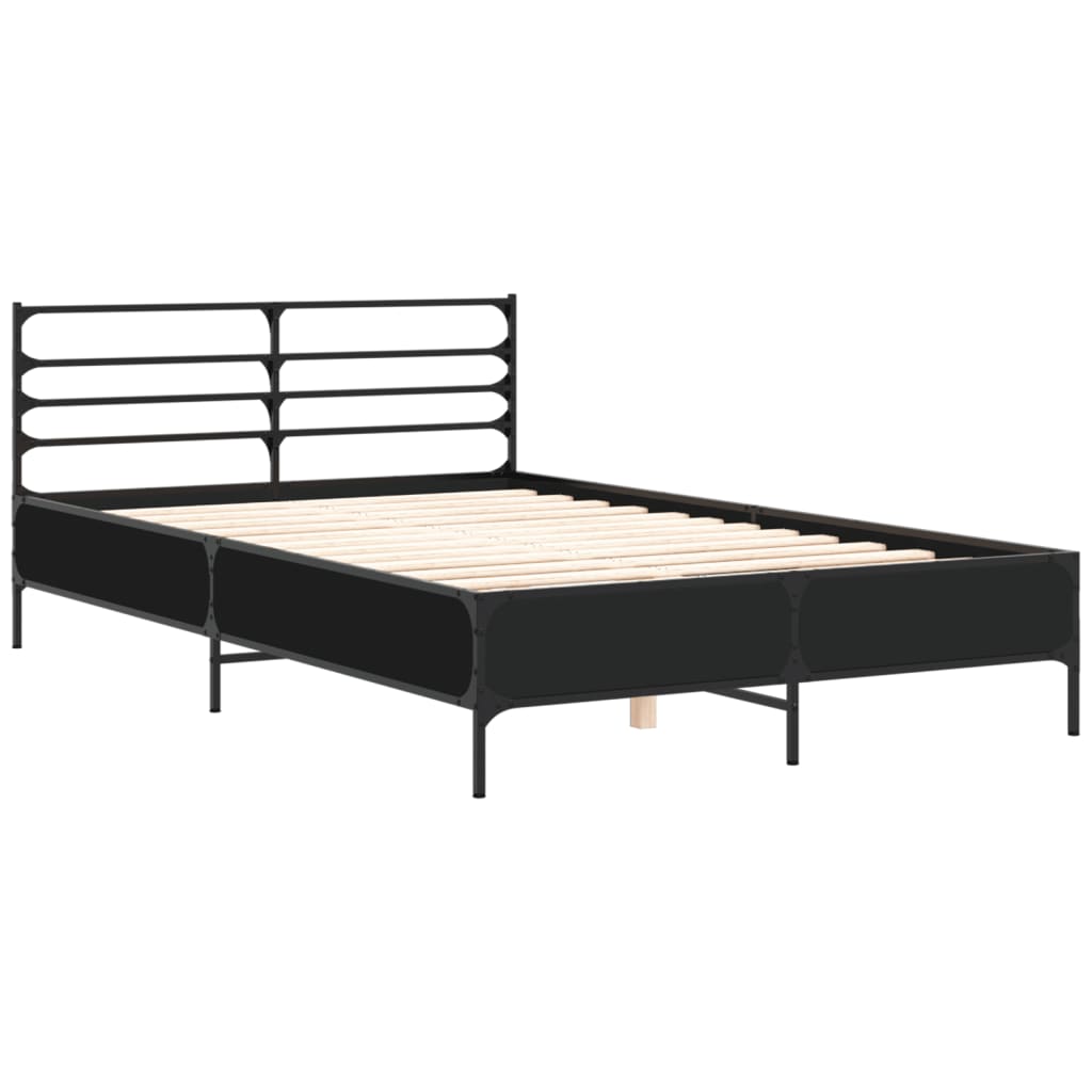 Bed Frame Black 135X190 Cm Double Engineered Wood And Metal