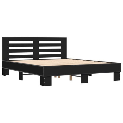 Bed Frame Black 150X200 Cm King Size Engineered Wood And Metal