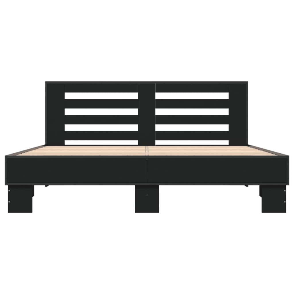 Bed Frame Black 150X200 Cm King Size Engineered Wood And Metal