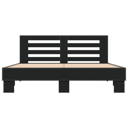 Bed Frame Black 150X200 Cm King Size Engineered Wood And Metal