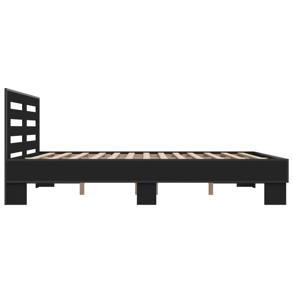 Bed Frame Black 150X200 Cm King Size Engineered Wood And Metal