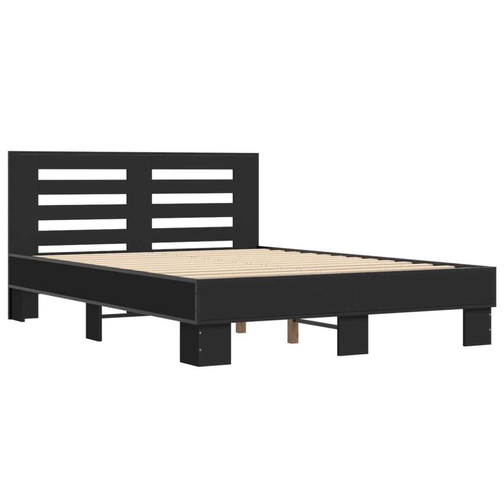 Bed Frame Black 120X200 Cm Engineered Wood And Metal