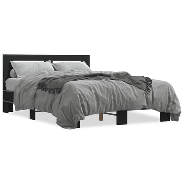 Bed Frame Black 140X190 Cm Engineered Wood And Metal