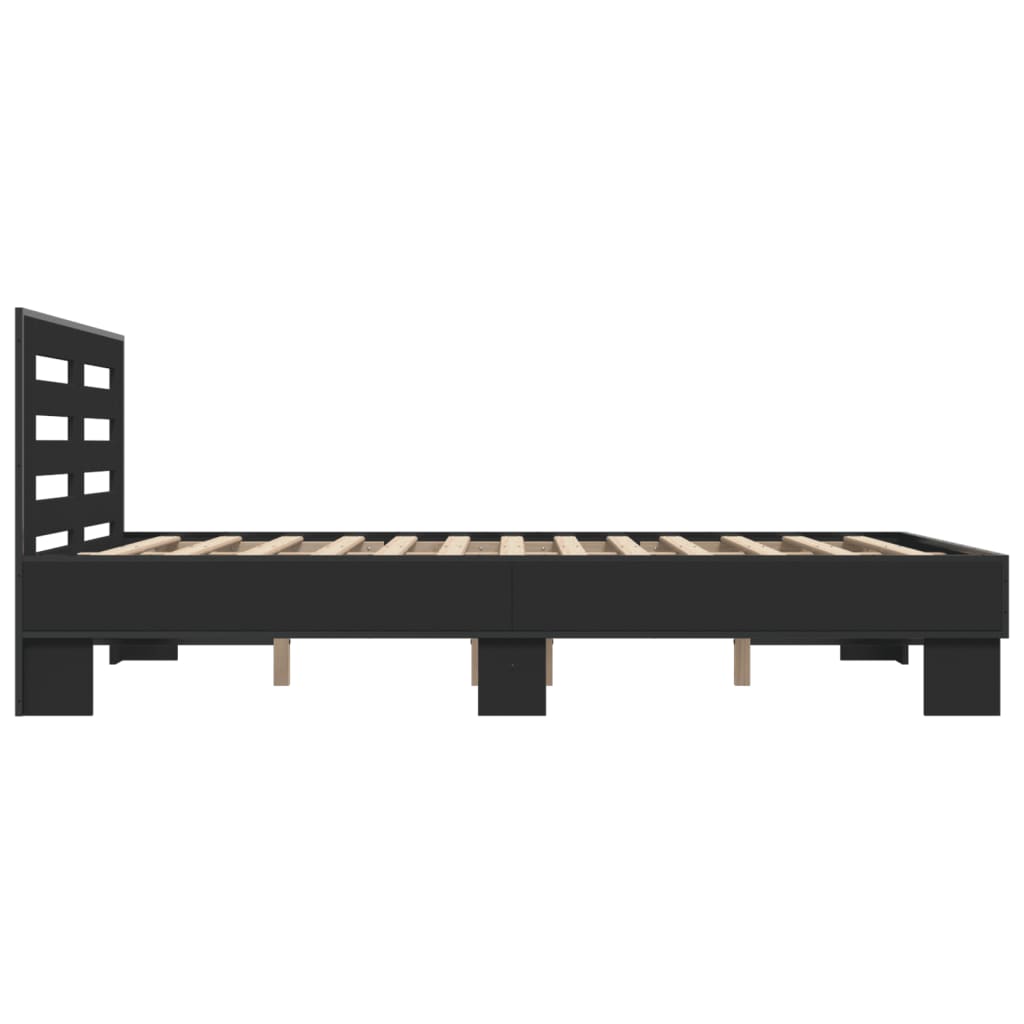 Bed Frame Black 140X190 Cm Engineered Wood And Metal