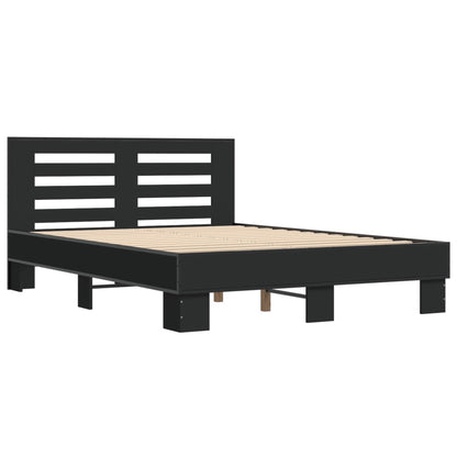 Bed Frame Black 120X190 Cm Small Double Engineered Wood And Metal