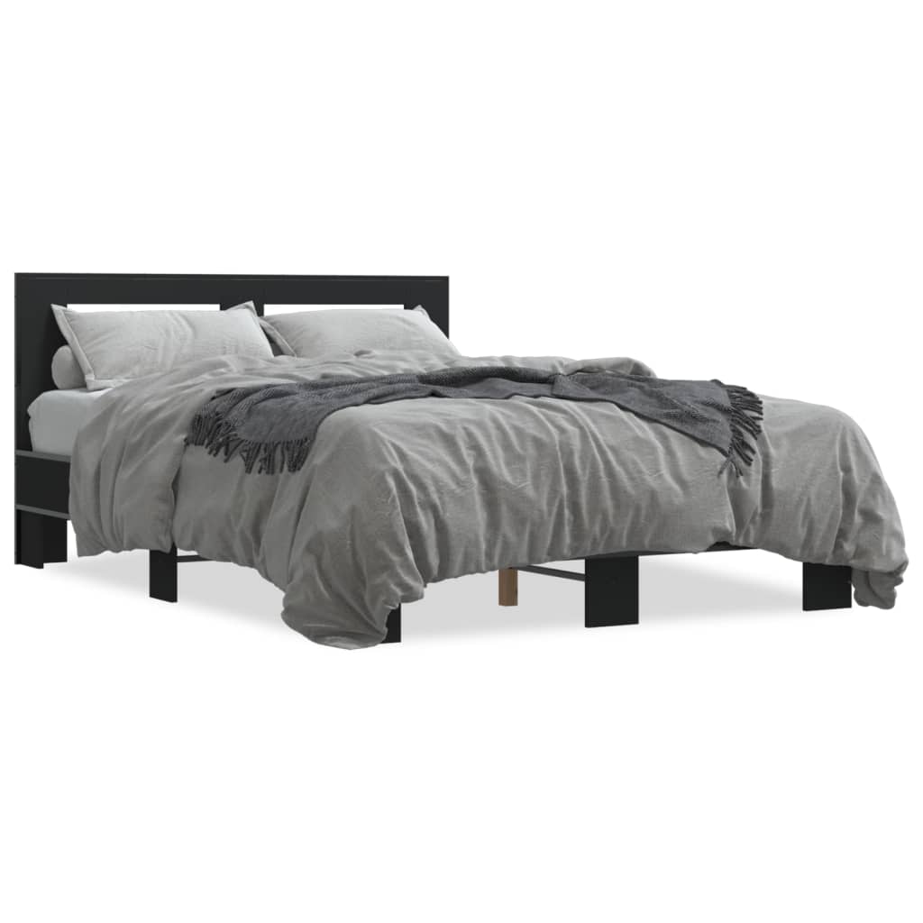 Bed Frame Black 135X190 Cm Double Engineered Wood And Metal