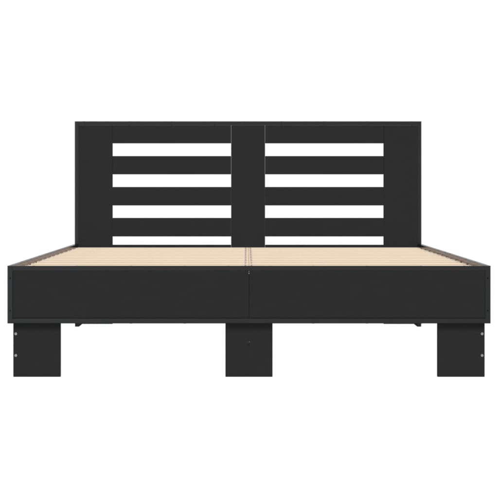 Bed Frame Black 135X190 Cm Double Engineered Wood And Metal