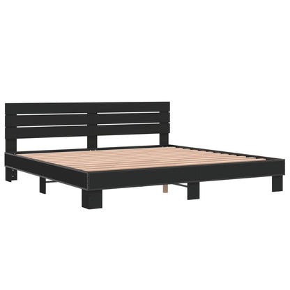 Bed Frame Black 200X200 Cm Engineered Wood And Metal