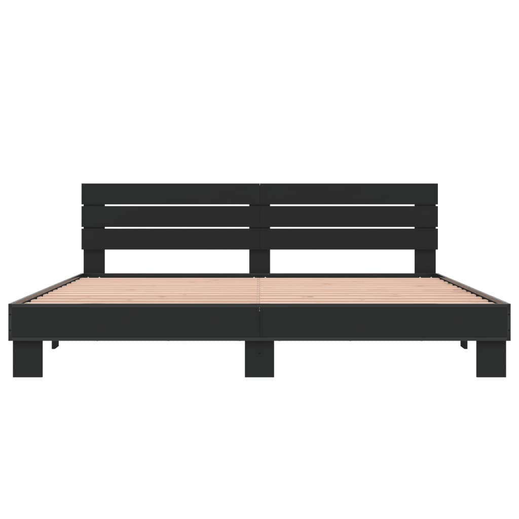 Bed Frame Black 200X200 Cm Engineered Wood And Metal