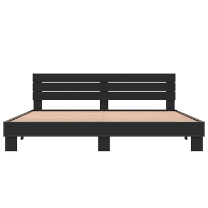 Bed Frame Black 200X200 Cm Engineered Wood And Metal