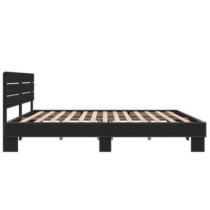 Bed Frame Black 200X200 Cm Engineered Wood And Metal