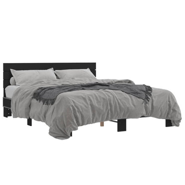 Bed Frame Black 150X200 Cm King Size Engineered Wood And Metal