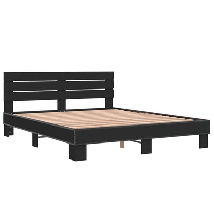 Bed Frame Black 150X200 Cm King Size Engineered Wood And Metal