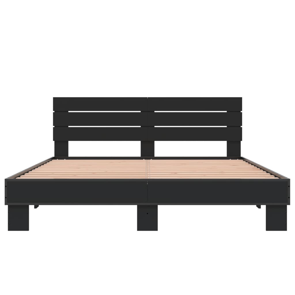 Bed Frame Black 150X200 Cm King Size Engineered Wood And Metal