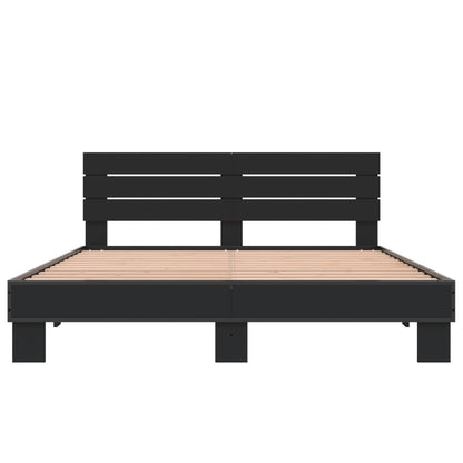 Bed Frame Black 150X200 Cm King Size Engineered Wood And Metal