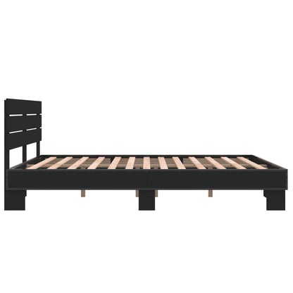 Bed Frame Black 150X200 Cm King Size Engineered Wood And Metal