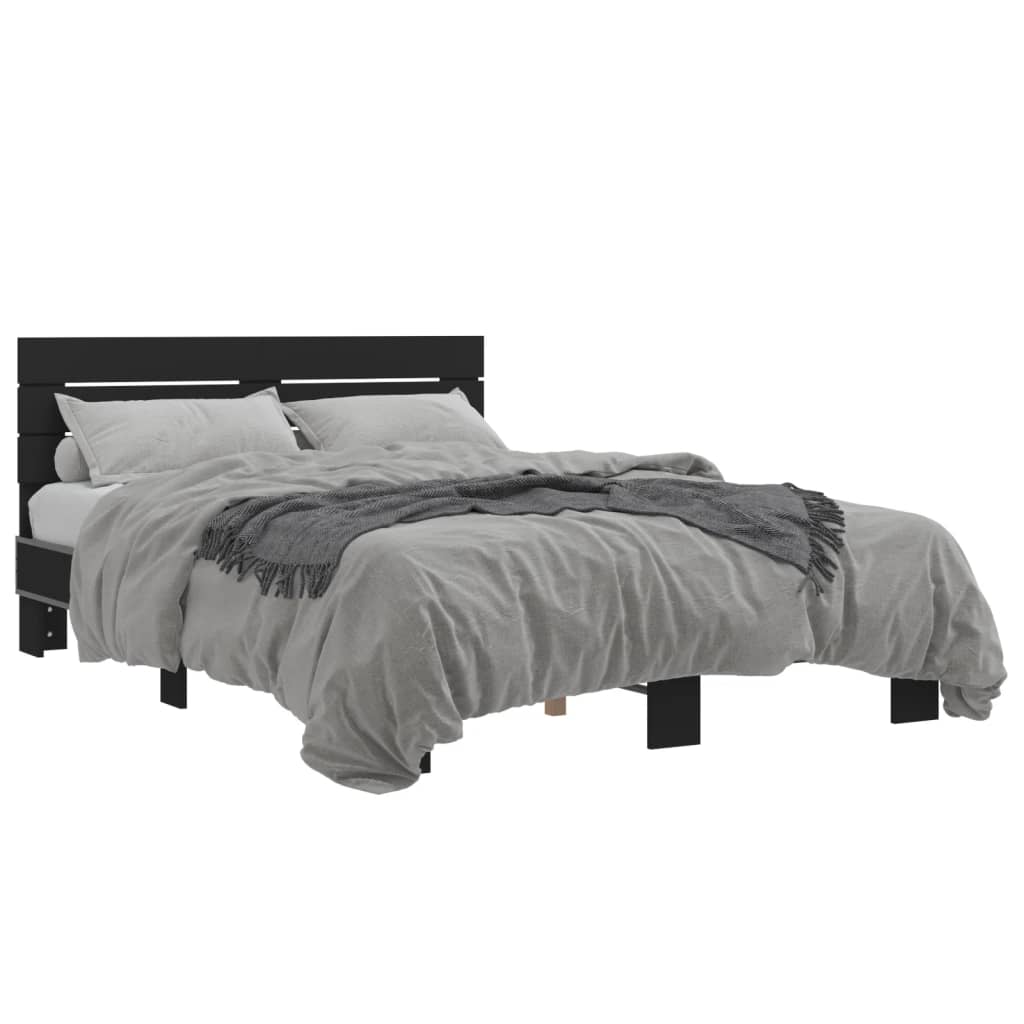 Bed Frame Black 120X200 Cm Engineered Wood And Metal