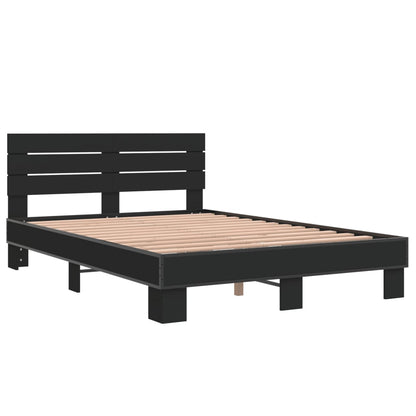 Bed Frame Black 120X200 Cm Engineered Wood And Metal