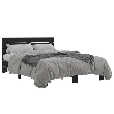 Bed Frame Black 120X190 Cm Small Double Engineered Wood And Metal