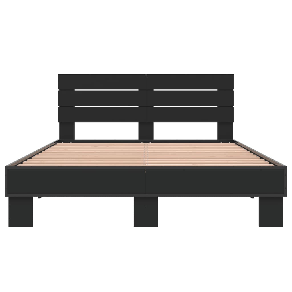 Bed Frame Black 120X190 Cm Small Double Engineered Wood And Metal