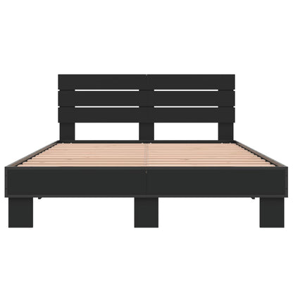 Bed Frame Black 120X190 Cm Small Double Engineered Wood And Metal