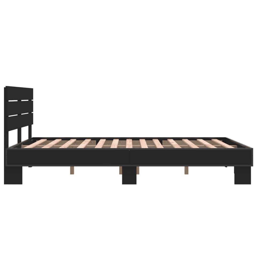 Bed Frame Black 120X190 Cm Small Double Engineered Wood And Metal