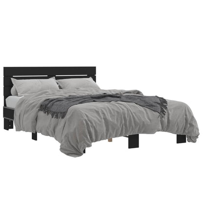 Bed Frame Black 140X190 Cm Engineered Wood And Metal