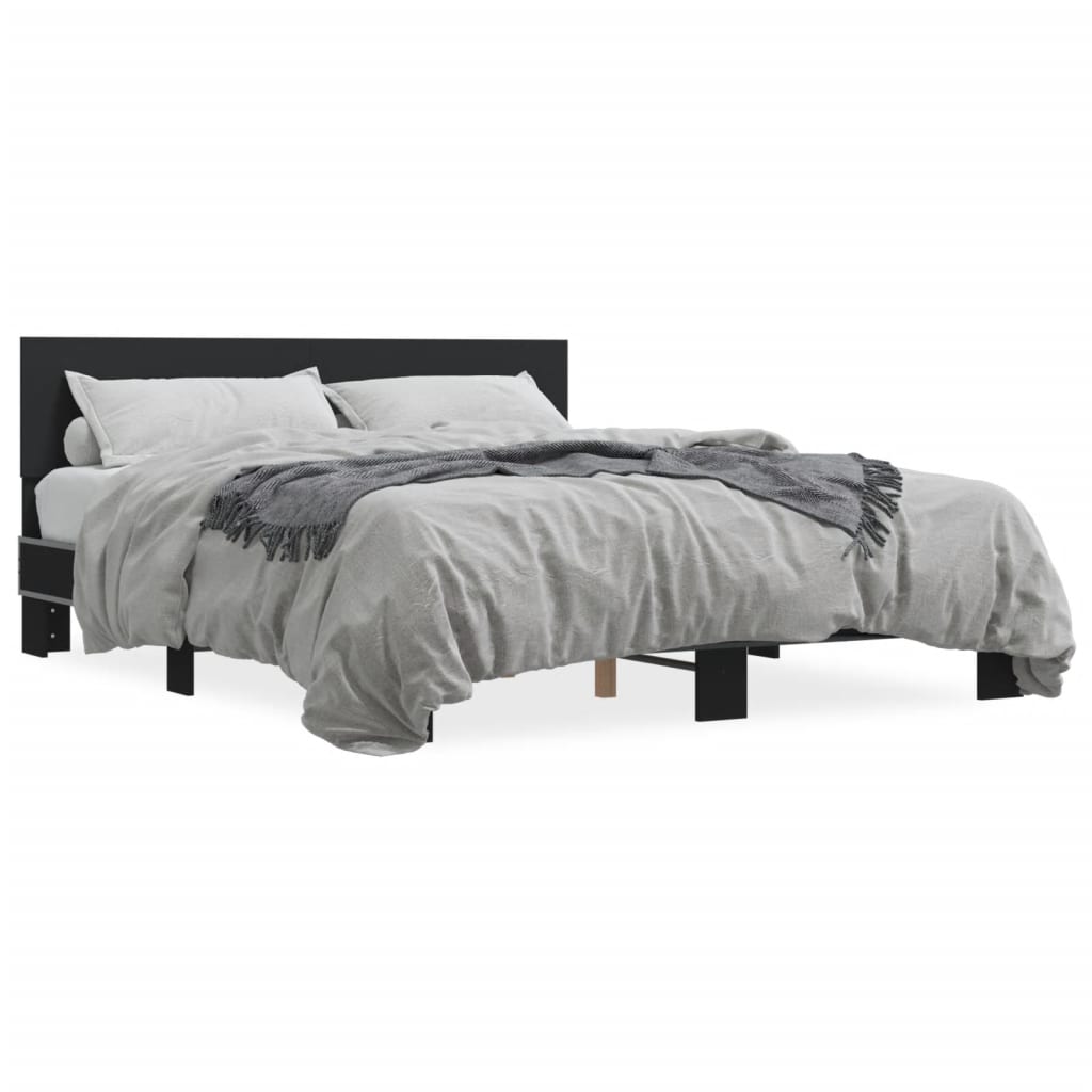 Bed Frame Black 160X200 Cm Engineered Wood And Metal