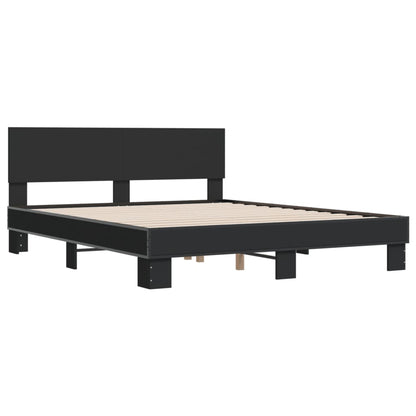 Bed Frame Black 160X200 Cm Engineered Wood And Metal