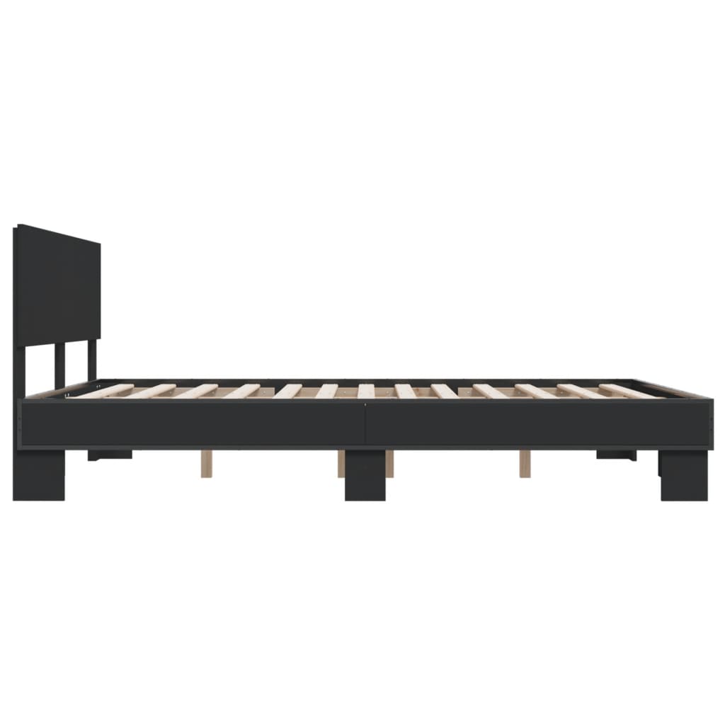 Bed Frame Black 160X200 Cm Engineered Wood And Metal