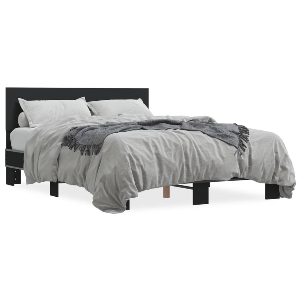 Bed Frame Black 140X200 Cm Engineered Wood And Metal