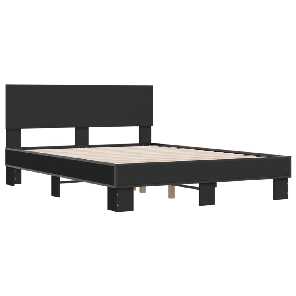 Bed Frame Black 140X200 Cm Engineered Wood And Metal