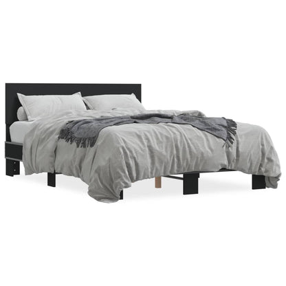 Bed Frame Black 120X190 Cm Small Double Engineered Wood And Metal