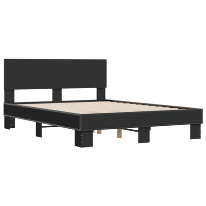 Bed Frame Black 120X190 Cm Small Double Engineered Wood And Metal