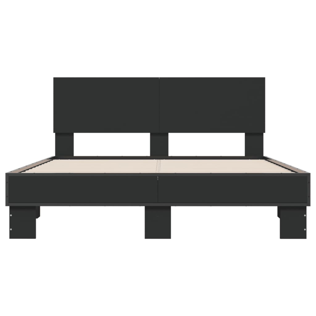 Bed Frame Black 120X190 Cm Small Double Engineered Wood And Metal